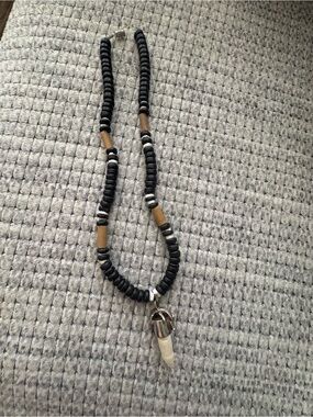 Black and Tan Beaded Men’s Necklace with sharks tooth